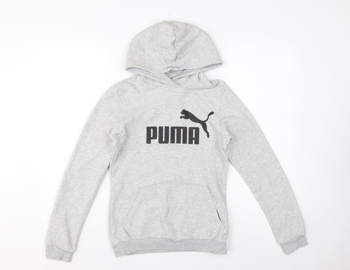 Puma Boys Grey Logo Pullover Hoodie 13-14 Years Hooded Sports Sweatshirt