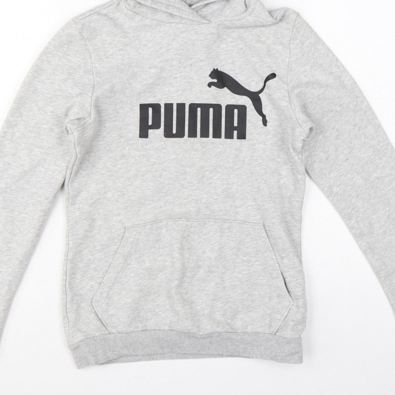 Puma Boys Grey Logo Pullover Hoodie 13-14 Years Hooded Sports Sweatshirt