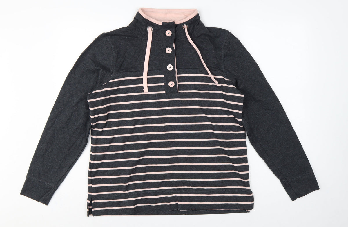 BHS Women’s Grey Pink Striped Button Neck Sweatshirt UK 16