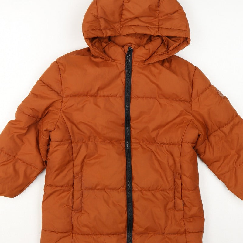 MNG Girls Orange 5-6 Years Hooded Quilted Puffer Coat Zip Pockets