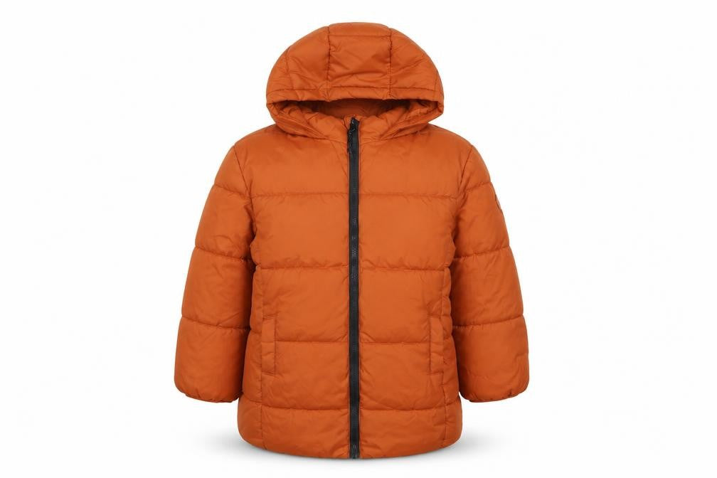 MNG Girls Orange 5-6 Years Hooded Quilted Puffer Coat Zip Pockets