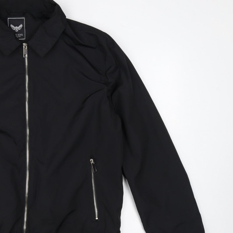 Brave Soul Men’s Black L Bomber Jacket Collared Full Zip