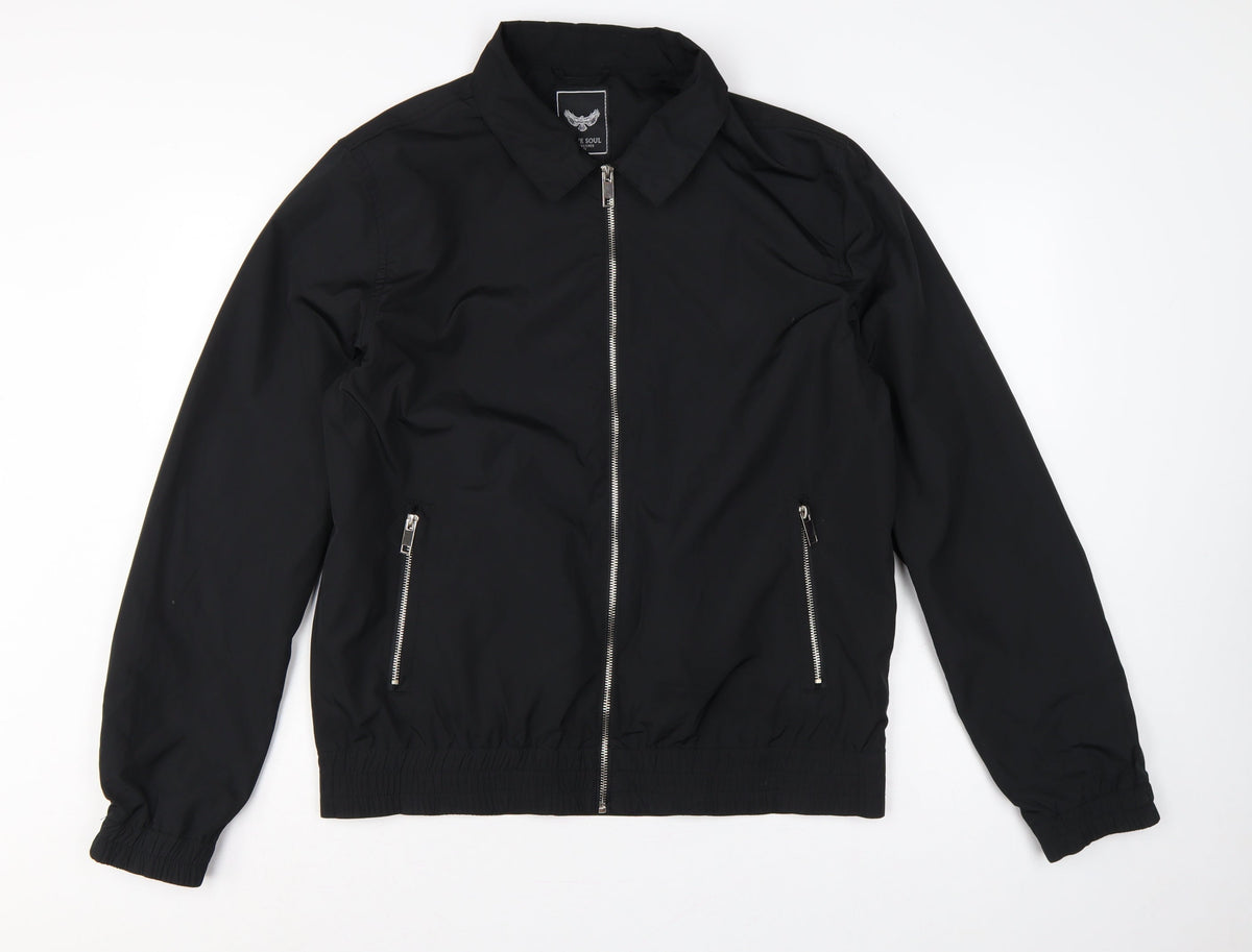 Brave Soul Men’s Black L Bomber Jacket Collared Full Zip