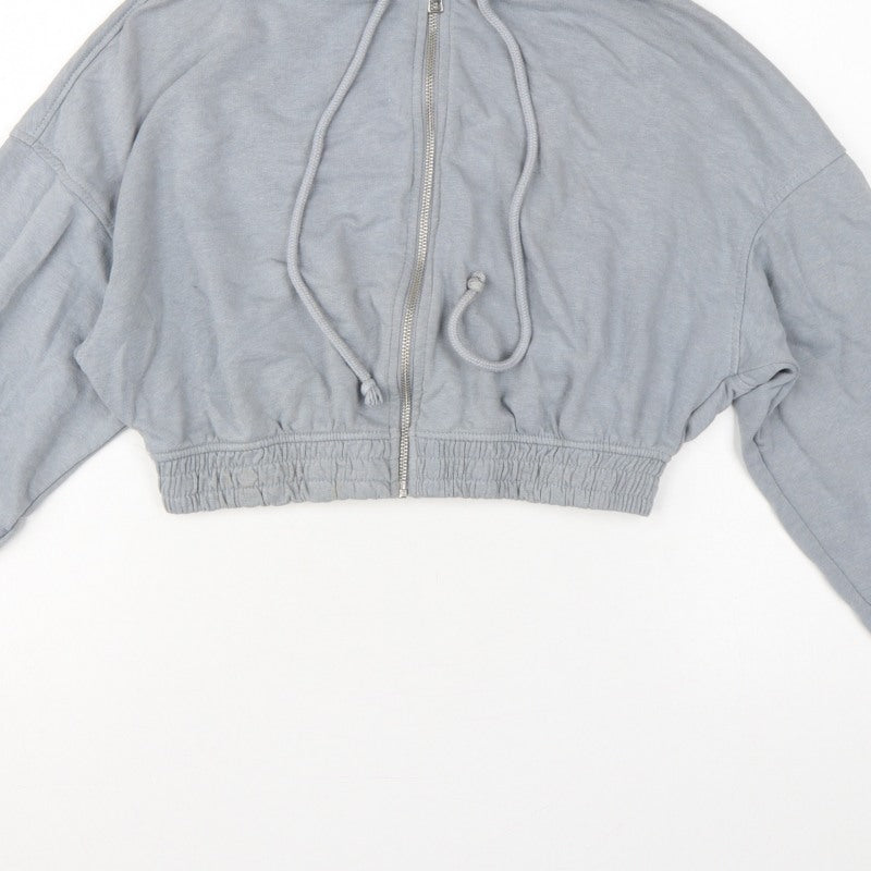 H&M Divided Women Grey M Full Zip Cropped Hooded Hoodie