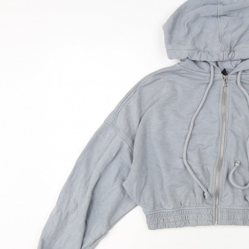 H&M Divided Women Grey M Full Zip Cropped Hooded Hoodie