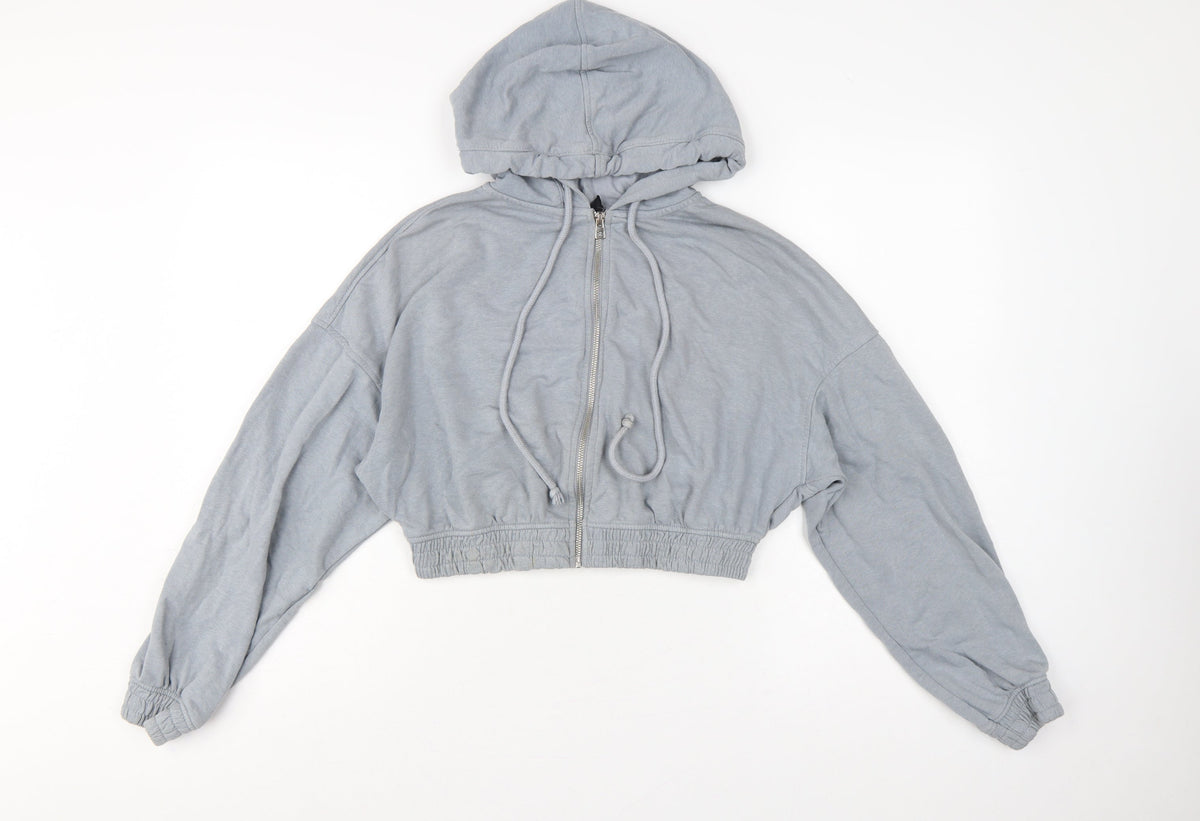 H&M Divided Women Grey M Full Zip Cropped Hooded Hoodie