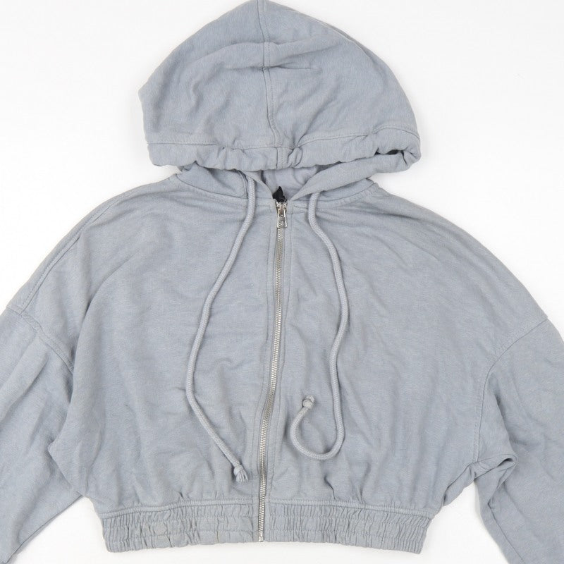 H&M Divided Women Grey M Full Zip Cropped Hooded Hoodie