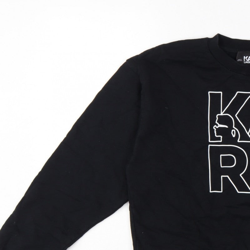 Karl Lagerfeld Women Black M Logo Graphic Cotton Crew Neck Sweatshirt