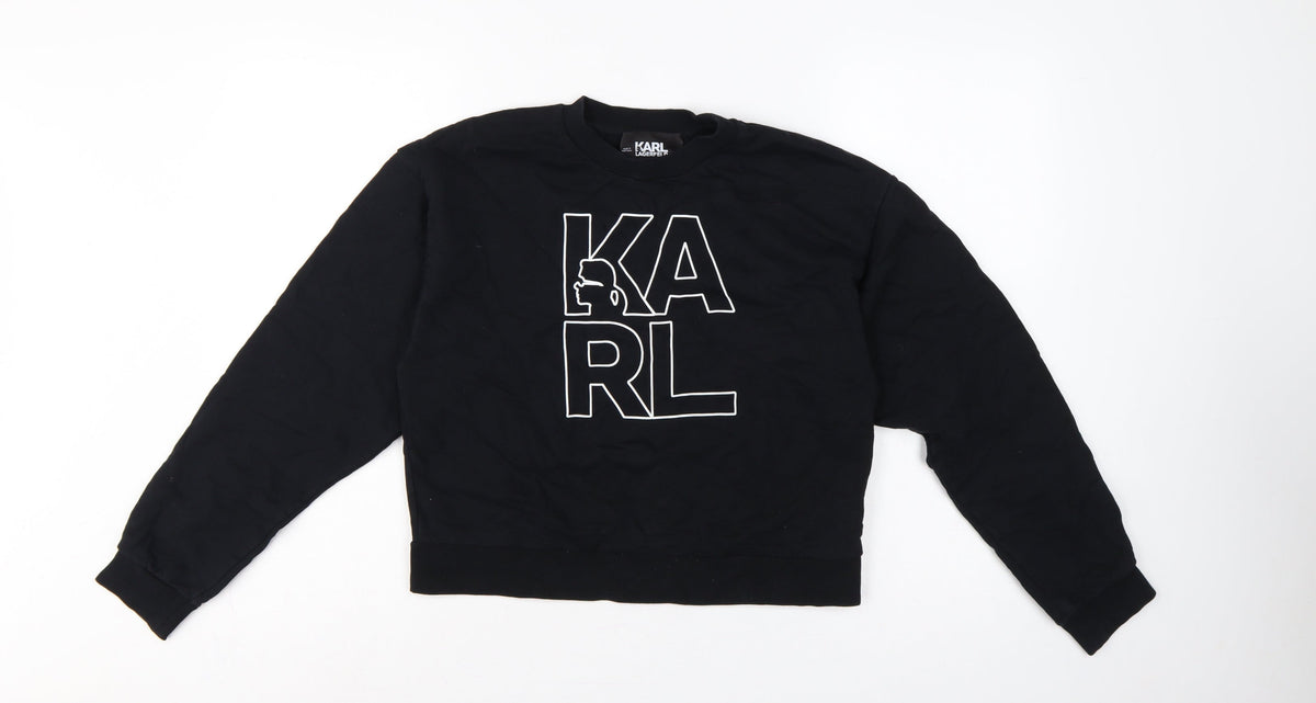 Karl Lagerfeld Women Black M Logo Graphic Cotton Crew Neck Sweatshirt