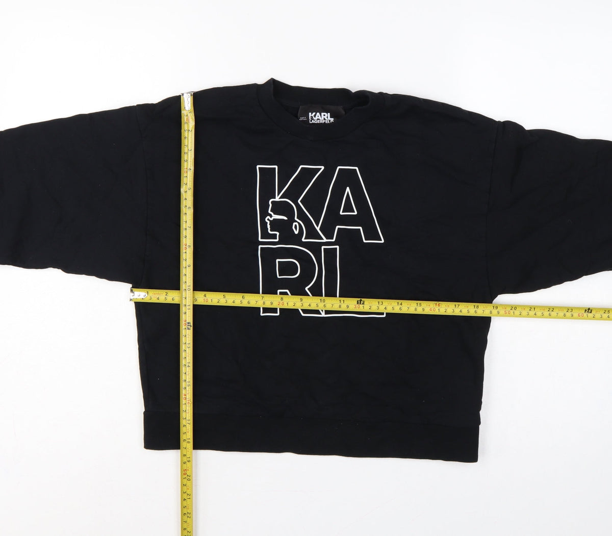 Karl Lagerfeld Women Black M Logo Graphic Cotton Crew Neck Sweatshirt