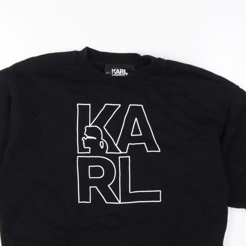 Karl Lagerfeld Women Black M Logo Graphic Cotton Crew Neck Sweatshirt
