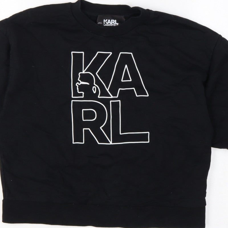 Karl Lagerfeld Women Black M Logo Graphic Cotton Crew Neck Sweatshirt
