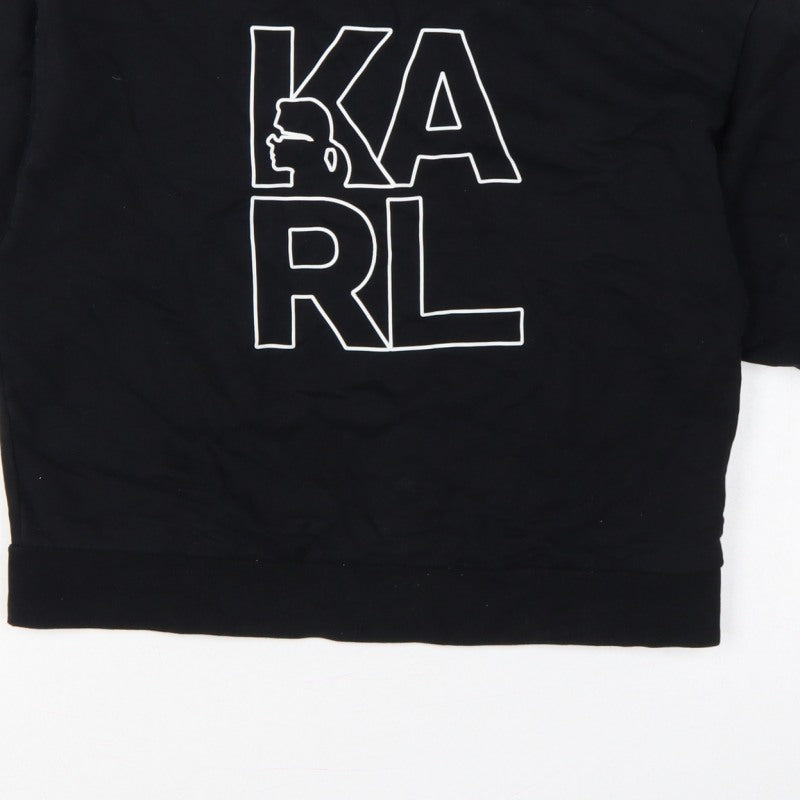 Karl Lagerfeld Women Black M Logo Graphic Cotton Crew Neck Sweatshirt