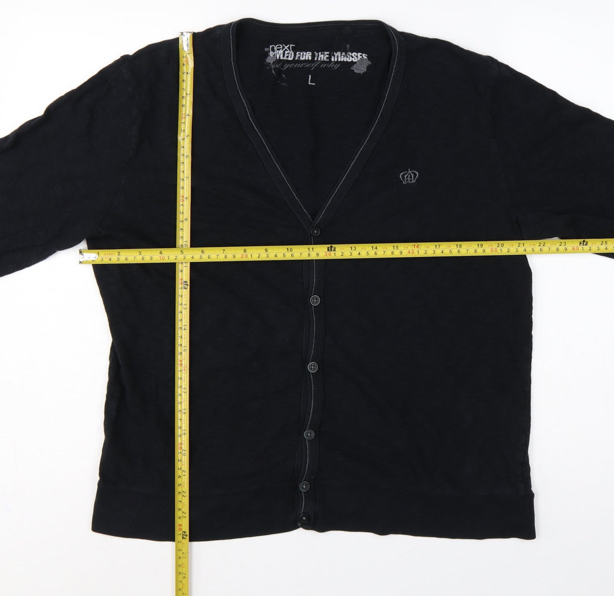 Next Men’s Black L Cotton Button Cardigan V-Neck Logo Sweatshirt