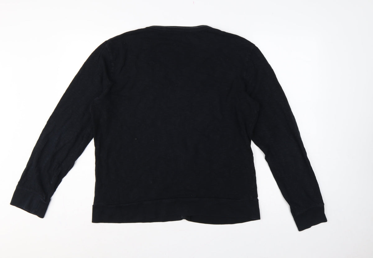 Next Men’s Black L Cotton Button Cardigan V-Neck Logo Sweatshirt
