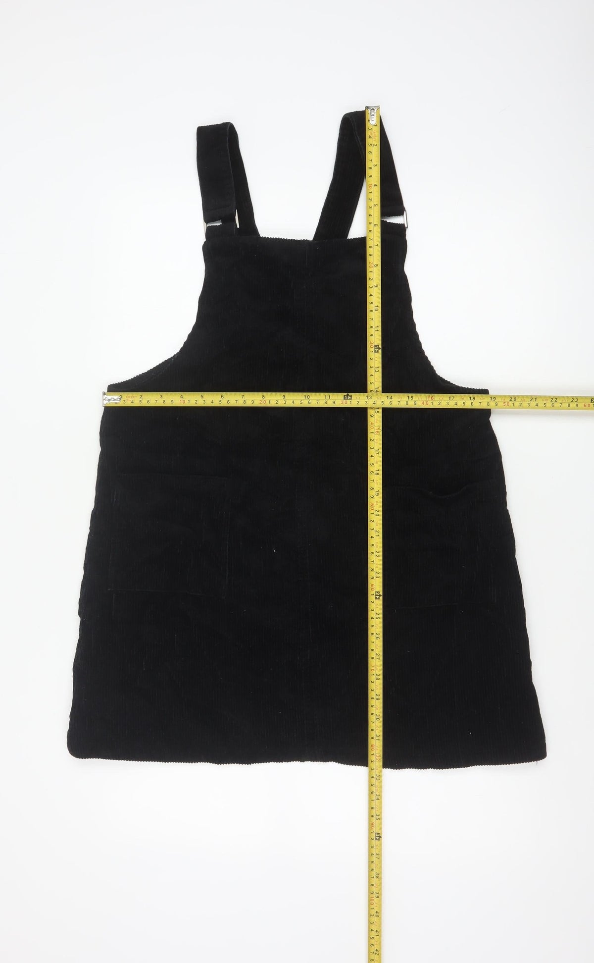 New Look Women Black Corduroy Pinafore Dress UK 14 Adjustable Straps