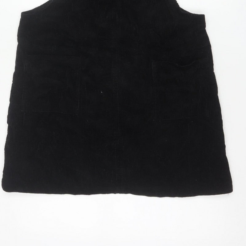 New Look Women Black Corduroy Pinafore Dress UK 14 Adjustable Straps