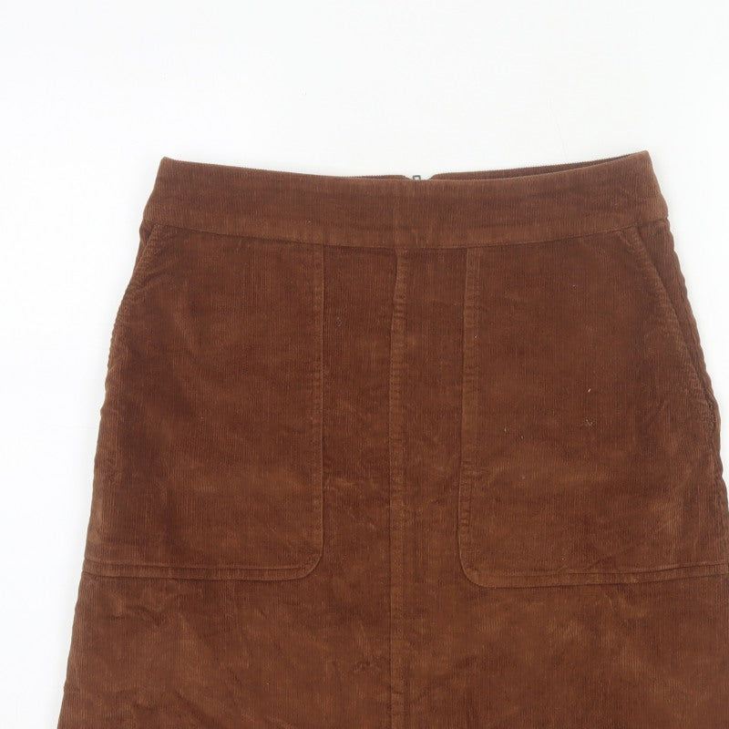 Fat Face Women Brown UK 8 A-Line Corduroy Mini Skirt Pockets