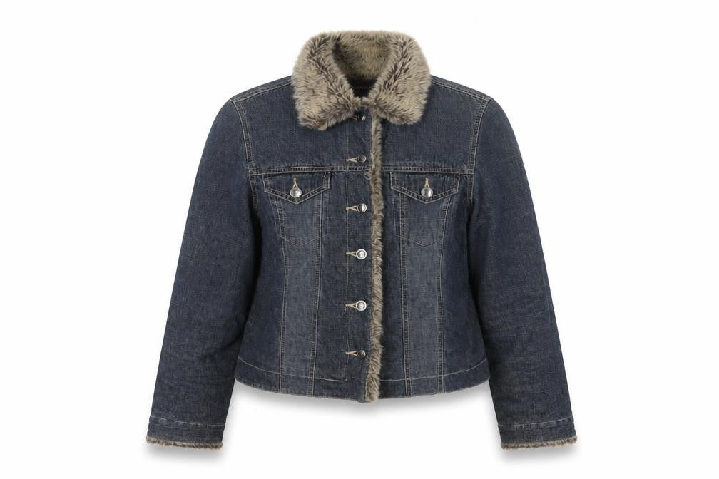 Principles Women Blue Cotton Faux Fur Trim Basic Jacket UK 12 Padded