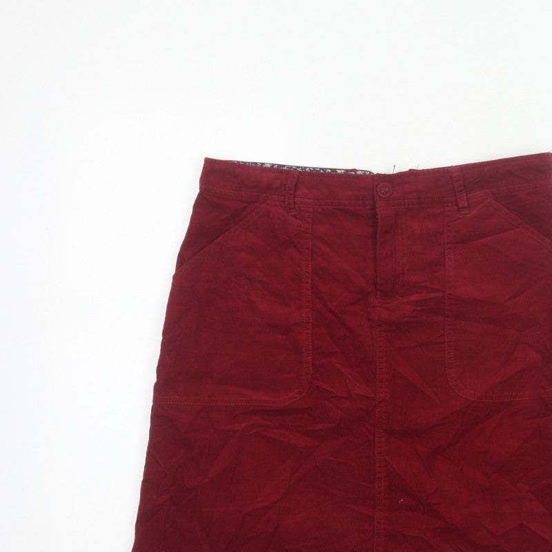 White Stuff Women Red Corduroy Pencil Skirt Size 10 Pockets