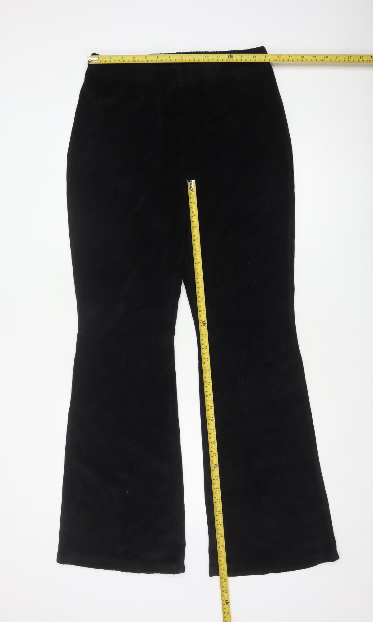 Divided H&M Women Black UK 14 Flared Corduroy Elastic Waist Trousers