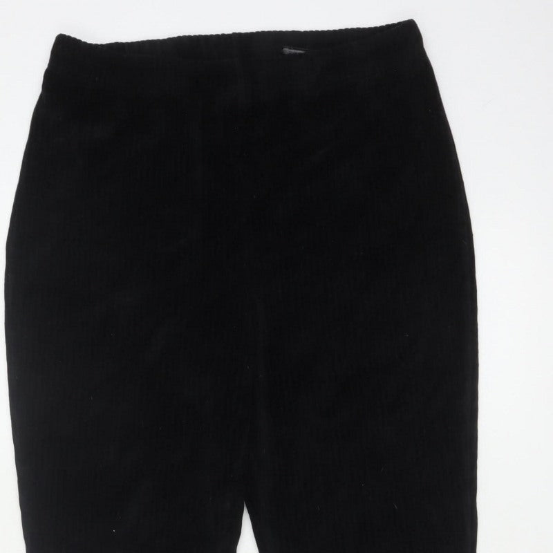 Divided H&M Women Black UK 14 Flared Corduroy Elastic Waist Trousers