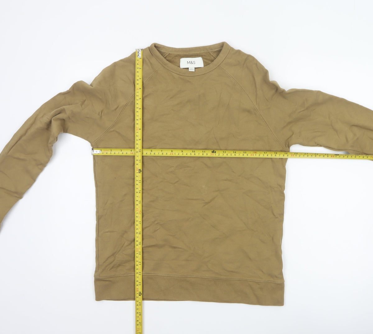 Marks and Spencer Men Brown S Crew Neck Cotton Pullover Sweatshirt