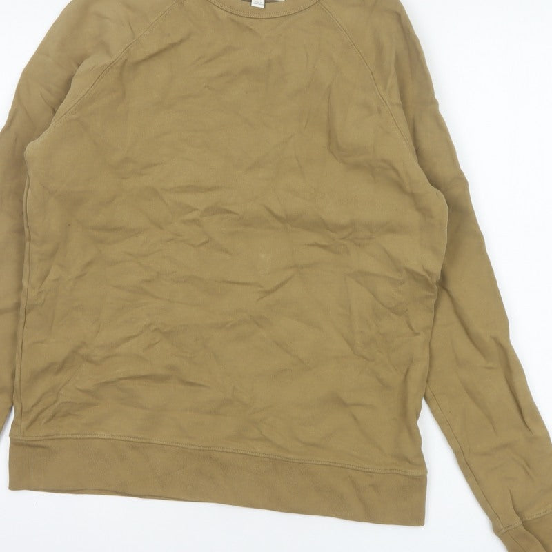 Marks and Spencer Men Brown S Crew Neck Cotton Pullover Sweatshirt