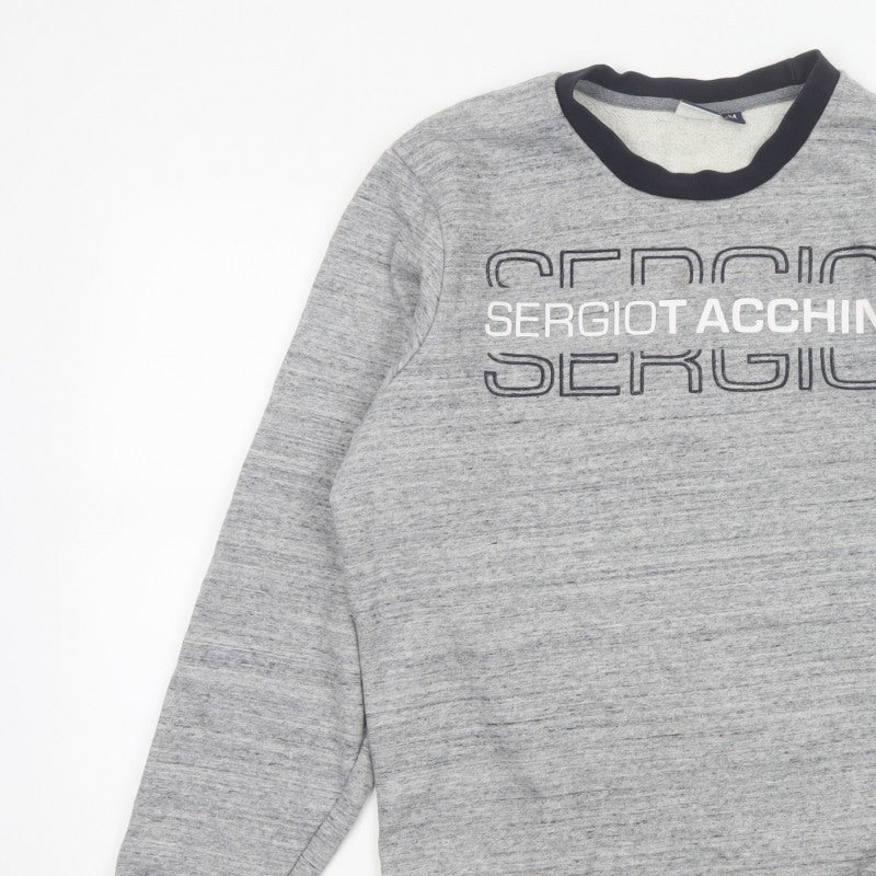 Sergio Tacchini Men's Grey M Logo Graphic Fleece Pullover Sweatshirt