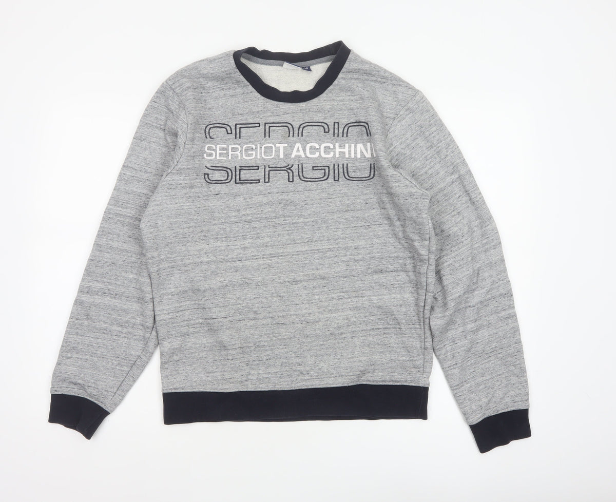 Sergio Tacchini Men's Grey M Logo Graphic Fleece Pullover Sweatshirt