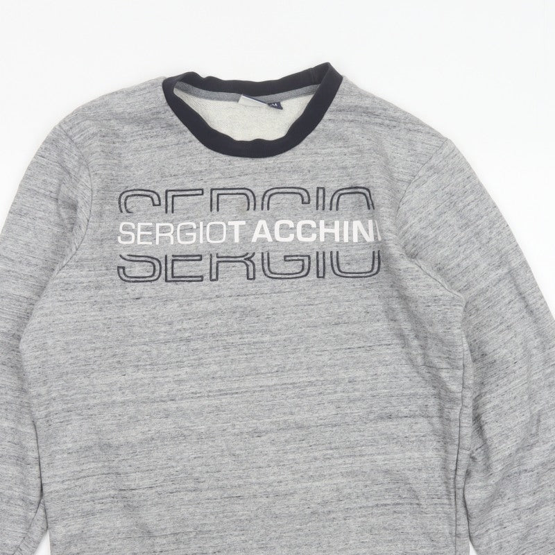 Sergio Tacchini Men's Grey M Logo Graphic Fleece Pullover Sweatshirt