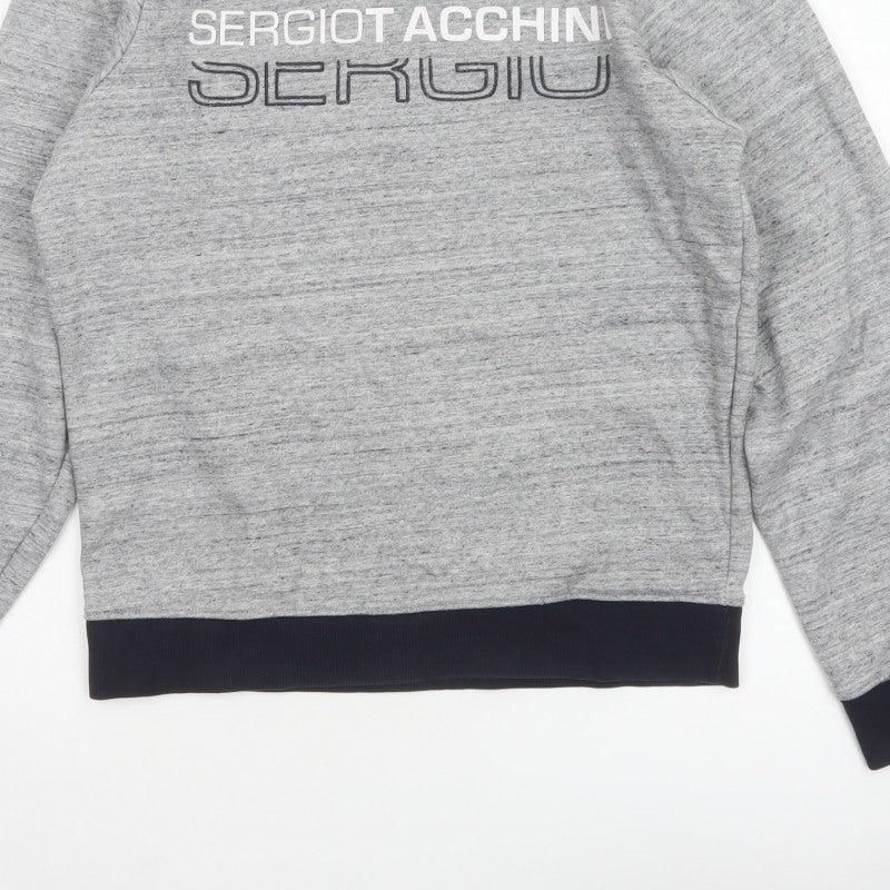 Sergio Tacchini Men's Grey M Logo Graphic Fleece Pullover Sweatshirt