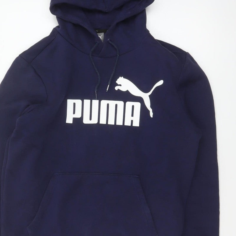 Puma Women's Navy Blue S Logo Pullover Hoodie Drawstring Pocket