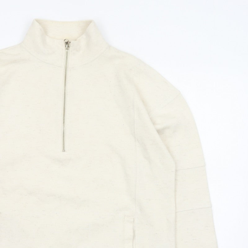 Next Women's Ivory L 1/2 Zip High Neck Cotton Blend Sweatshirt