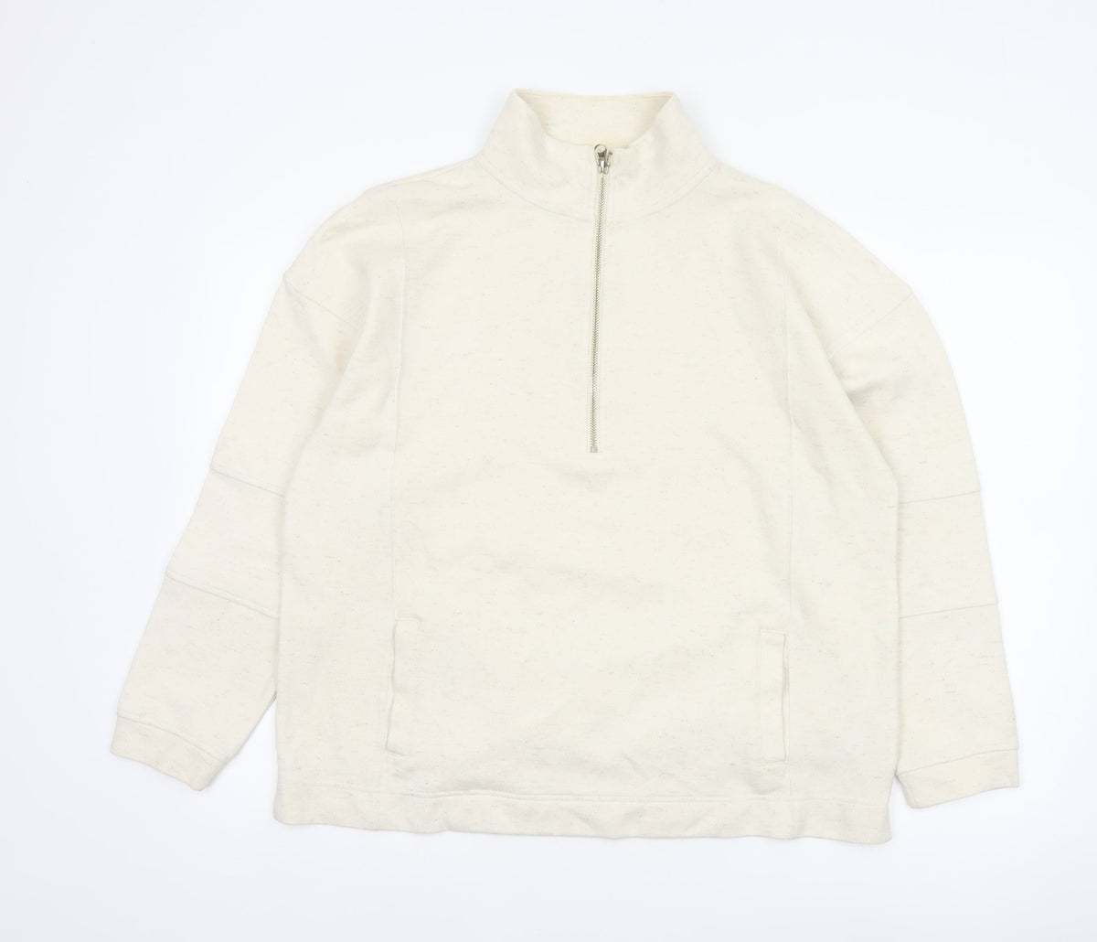 Next Women's Ivory L 1/2 Zip High Neck Cotton Blend Sweatshirt