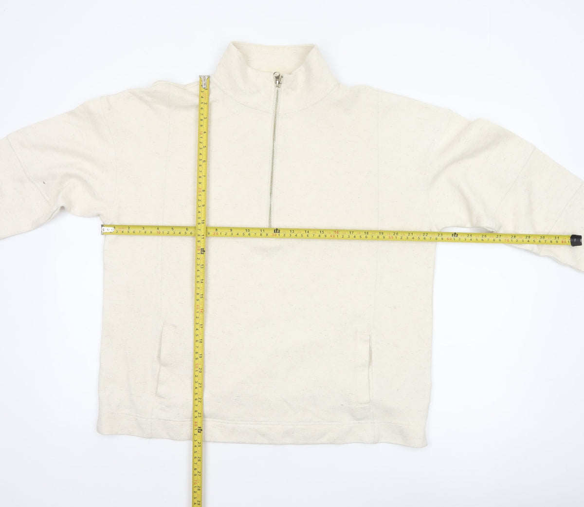 Next Women's Ivory L 1/2 Zip High Neck Cotton Blend Sweatshirt