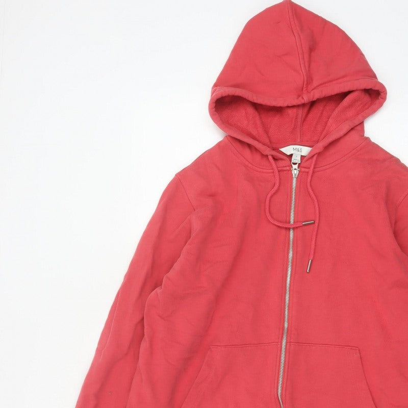 Marks and Spencer Women Red L Full Zip Cotton Hooded Hoodie