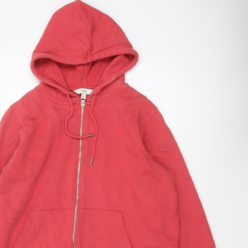Marks and Spencer Women Red L Full Zip Cotton Hooded Hoodie