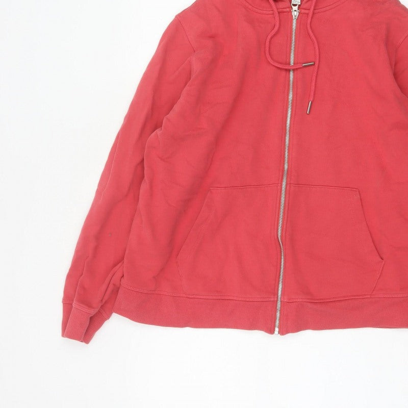 Marks and Spencer Women Red L Full Zip Cotton Hooded Hoodie