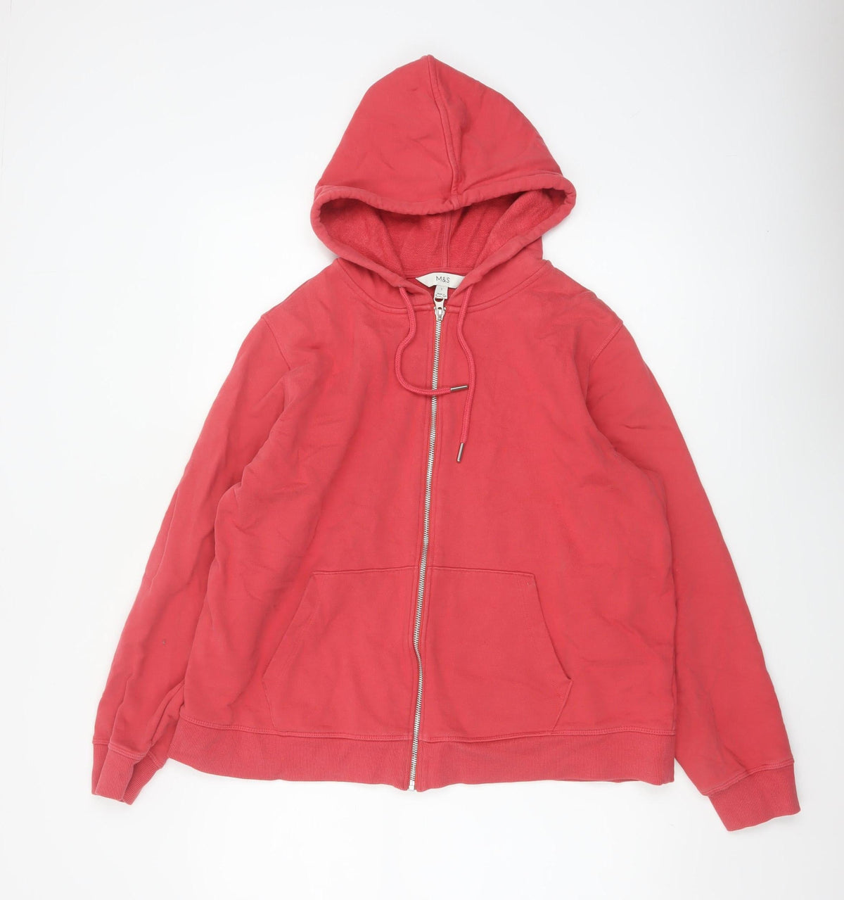 Marks and Spencer Women Red L Full Zip Cotton Hooded Hoodie