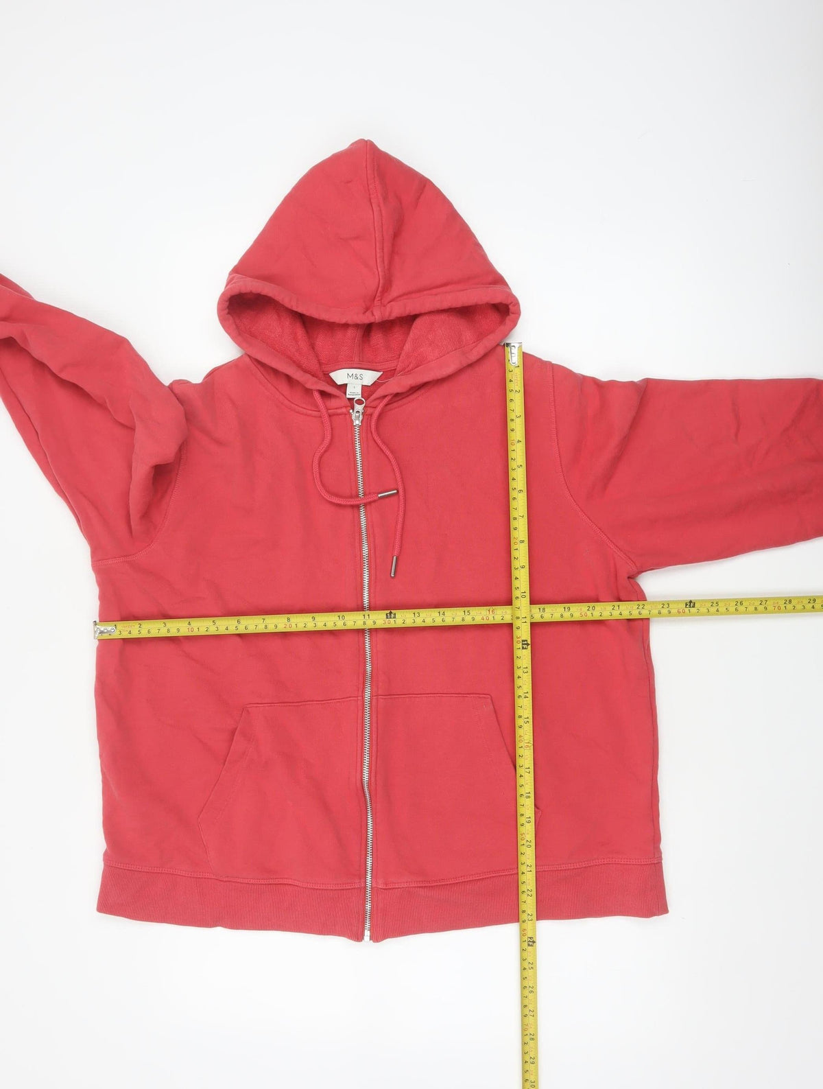 Marks and Spencer Women Red L Full Zip Cotton Hooded Hoodie