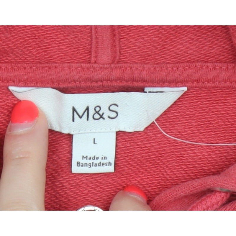 Marks and Spencer Women Red L Full Zip Cotton Hooded Hoodie