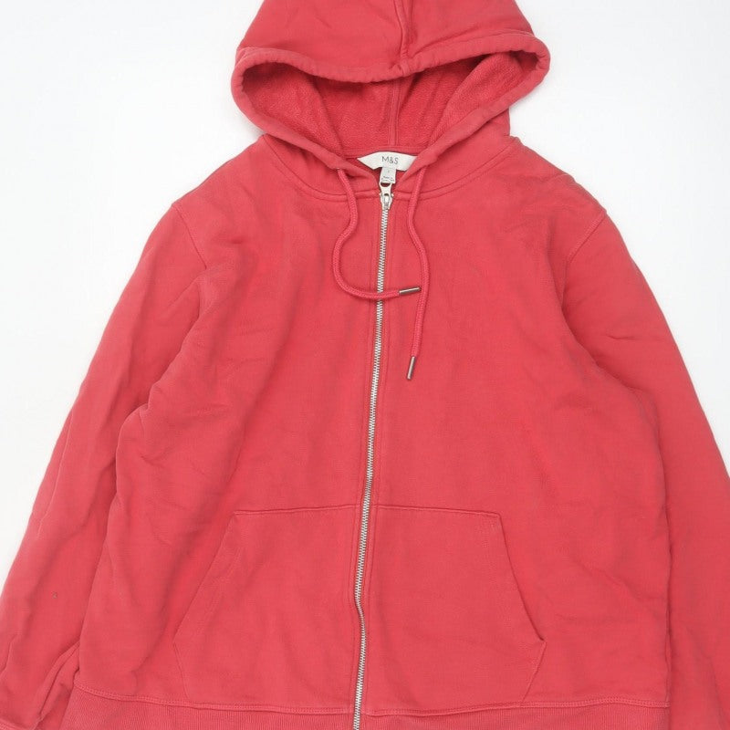 Marks and Spencer Women Red L Full Zip Cotton Hooded Hoodie