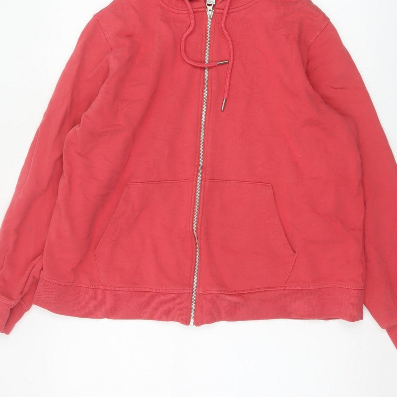 Marks and Spencer Women Red L Full Zip Cotton Hooded Hoodie