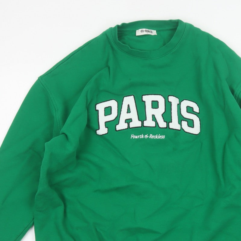 4th Reckless Men's Green M Paris Crew Neck Pullover Sweatshirt Logo