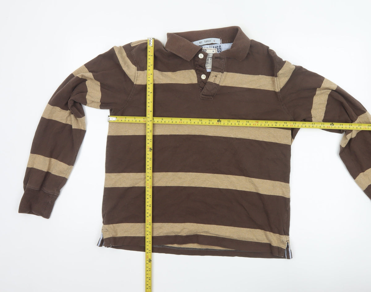 GAP Men’s Brown Beige Striped Cotton Long Sleeve Rugby Polo M