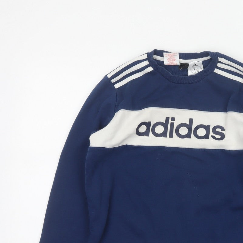 adidas Boys Blue 11-12 Years Pullover Colourblock Logo Sweatshirt