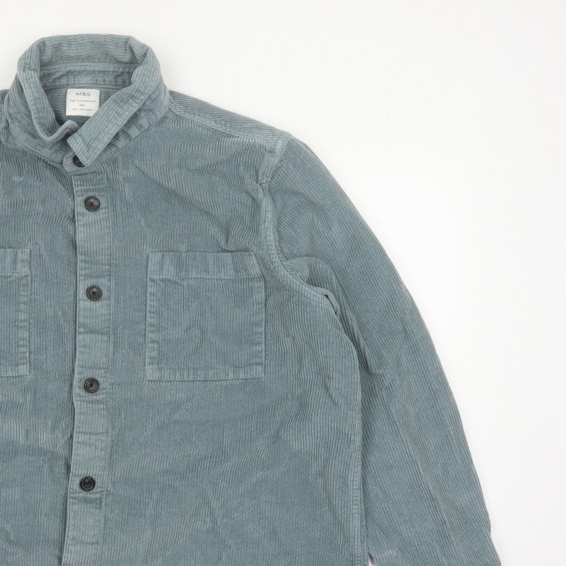 Marks and Spencer Men's Green 2XL Corduroy Overshirt Button-Up