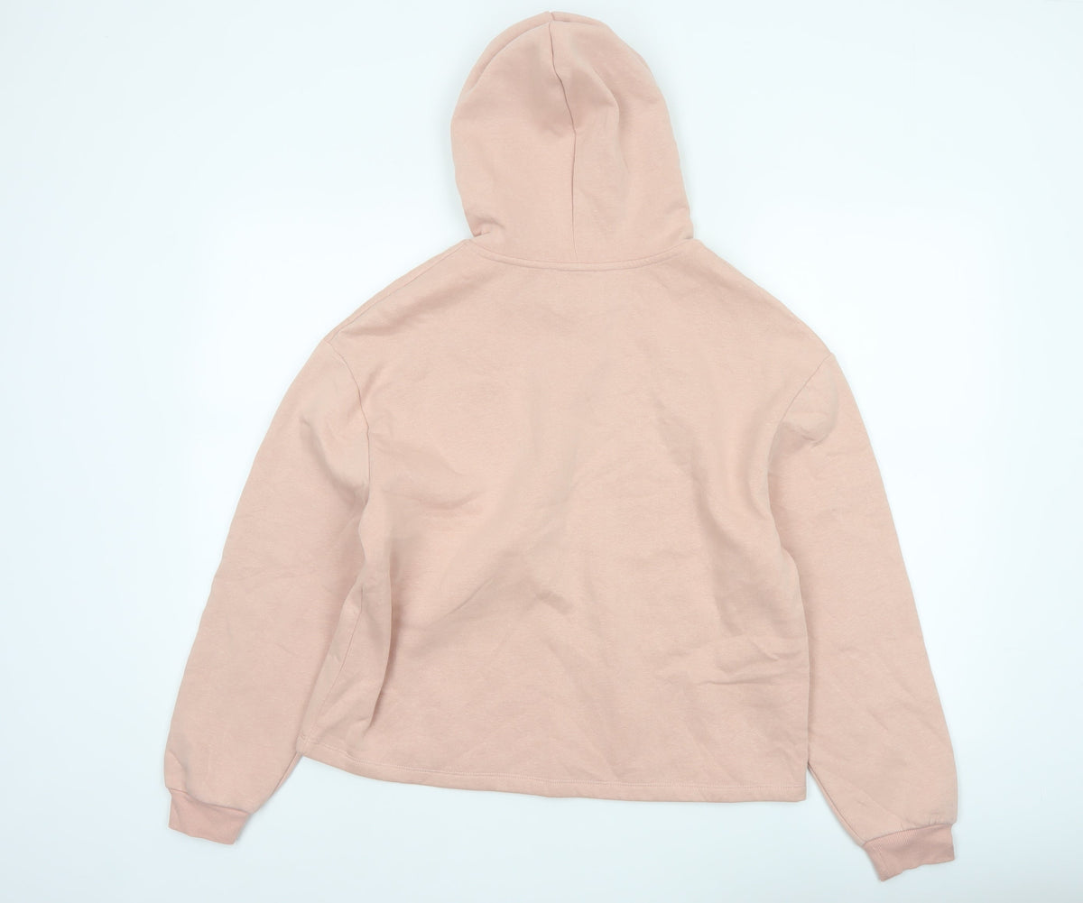 PIECES Women's Pink L Pullover Hoodie Drawstring Long Sleeve Cotton Blend