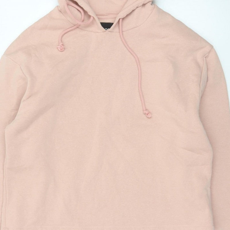 PIECES Women's Pink L Pullover Hoodie Drawstring Long Sleeve Cotton Blend